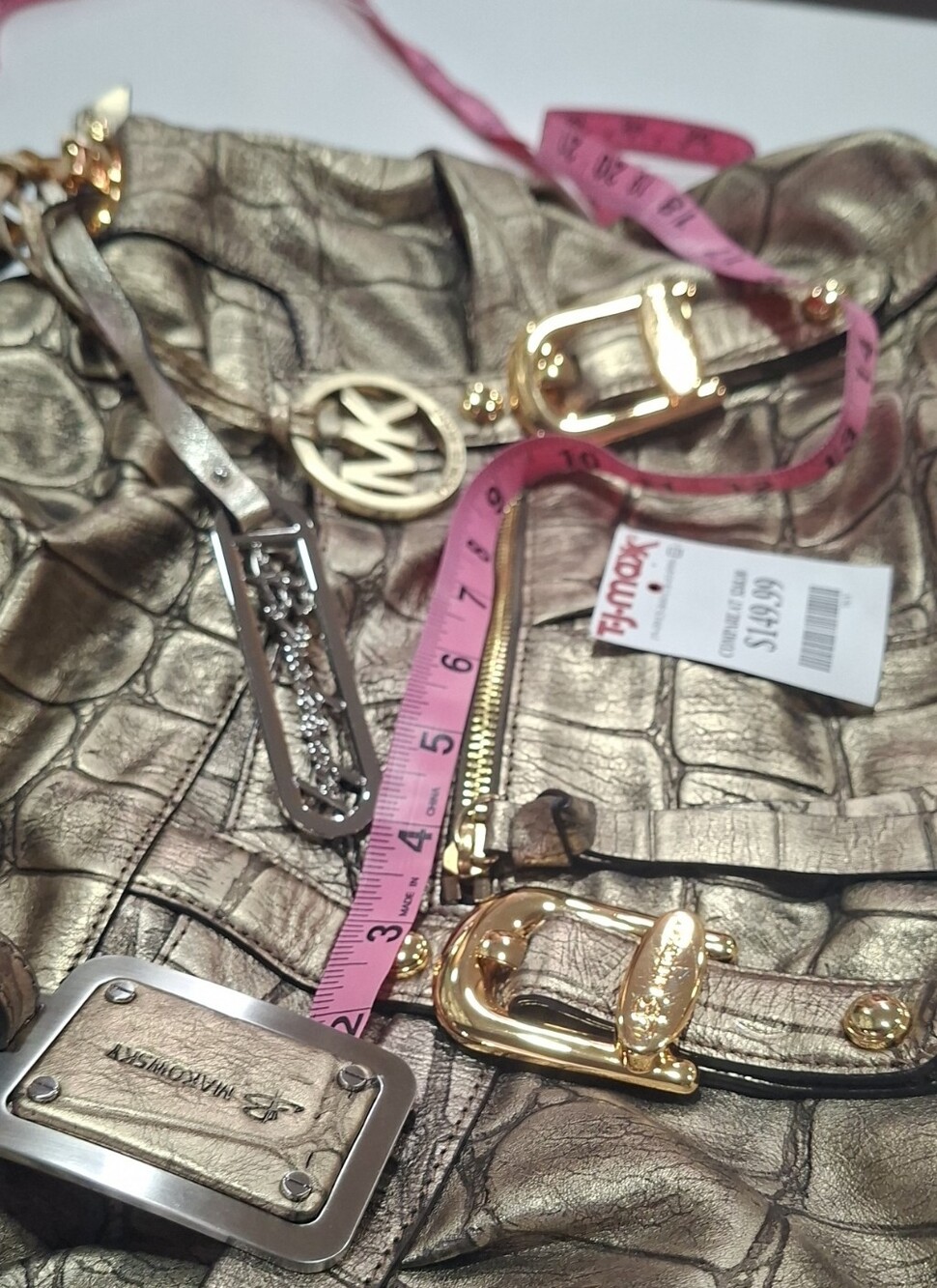 Michael Kors Metallic Gold Croc-Embossed Key & Card Holder